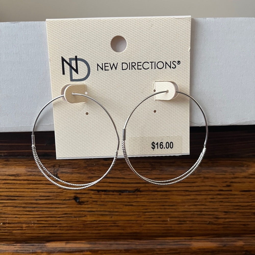 New Directions Silver Textured Hoop Earrings 12$